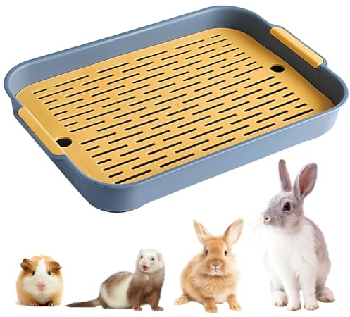 Elyyapt Große Kaninchentoilette, 2 Ebenen, flach, Kaninchenklo mit Gitter, rechteckiger Kaninchenkäfig, Toilettenschale, Kleintiertoilette, Toilette, Haustier-Töpfchentrainer, Haustierpfanne für