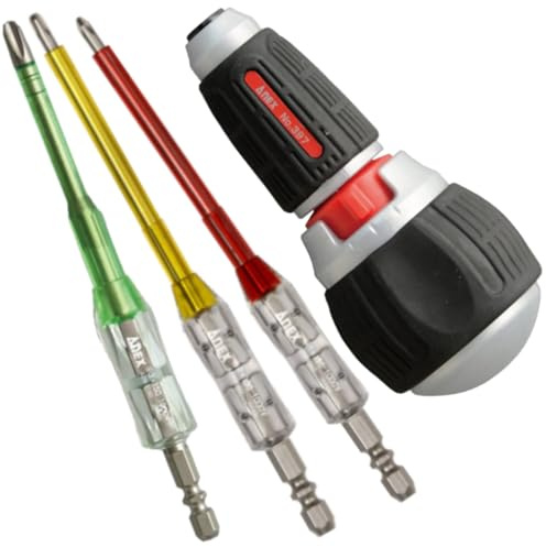 ANEX Jeu de tournevis à cliquet pour électricien - 1 poignée et 3 embouts isolés, sécurité jusqu'à 1000 V