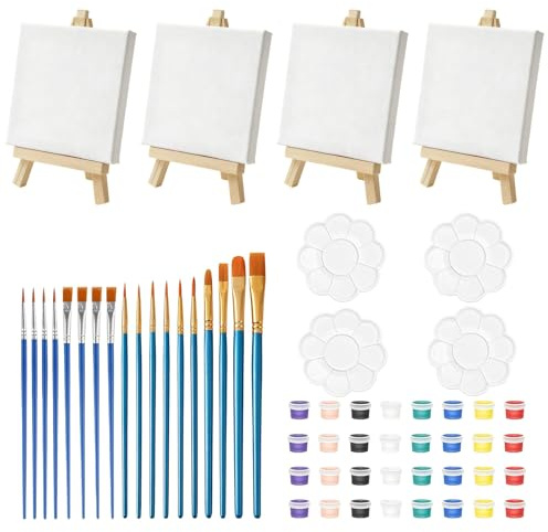 30 PCS Paint and Sip Kit, Mini Painting Kit with Watercolour Brushes, Sip and Paint Kits Mini Canvas and Easel Portable Paints Palette and Paintbrushes for Home Outdoor (Suitable for Ages 15 and up)