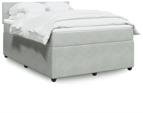 Owoxanthellate Boxspringbett 140x200 Samt Hellgrau mit Taschenfederkern Matratze und Topper Set für Schlafzimmer und Gästezimmer