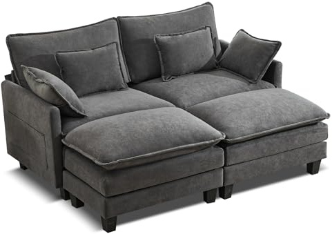 SAMERY Ecksofa Modulares Sofa Couch L Form mit Polsterhocker Big Sofa 3 Sitzer Wohnlandschaft L-Form Eckcouch Schlafsofa Wohnzimmer Schlafzimmer MöBel (Grau, 197CM - 2 Sitzer)