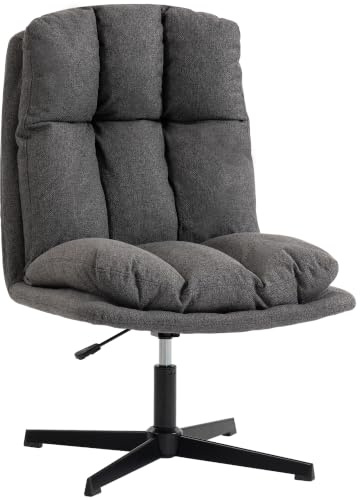 HOMCOM Sessel Drehbarer Höhenverstellbarer mit Breitem Sitz Dunkelgrau | Loungesessel für Wohnzimmer, Gepolsterter Polsterstuhl mit Metallbeinen, Schneidersitz Lesesessel aus Leinenoptik