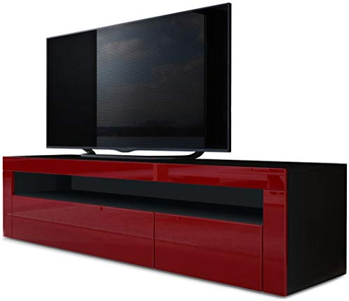 Vladon Lowboard Valencia, Made in Germany, TV-Kommode mit 1 offenem Fach und 2 Klappen, Schwarz matt/Bordeaux Hochglanz/Bordeaux Hochglanz (155 x 46 x 40 cm)