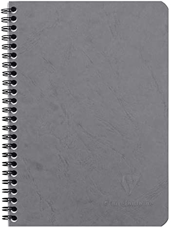 Clairefontaine 785365C collezione Age Bag Quaderno a spirale grigio - A5 14,8x21 cm - 100 pagine a righe - Carta Bianca 90 g - Copertina in carta Lustrée a grana grossa effetto cuoio