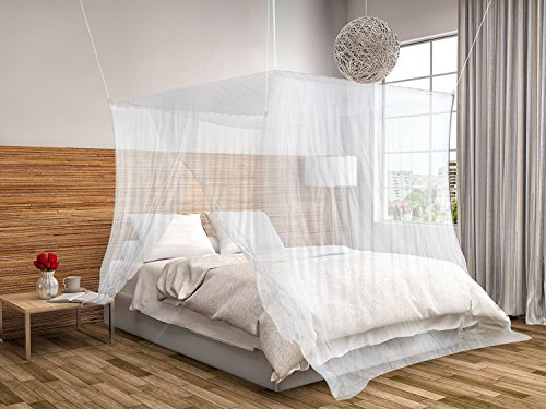 Zanzariera per letto quadrata 2x2x2 m con ingresso integrato | KillMoustik | Incluso: fissaggio e supporto + borsa per il trasporto - La migliore zanzariera per proteggerti efficacemente dalle zanzare