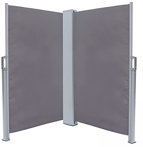 Oviala Double paravent Brise Vue occultant rétractable - 6 x 1,60 m Gris