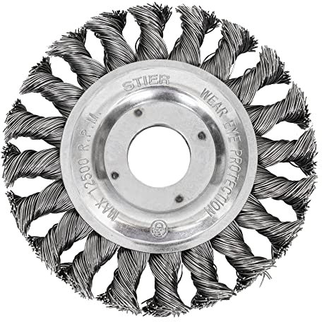 STIER Rundbürste 115 mm für Winkelschleifer, Bohrung 22,2 mm, gezopft, Stahl, Nutzhöhe 24 mm, Drahtbürste, Winkelschleifer Bürste, Schleifbürste, Topfbürste Winkelschleifer