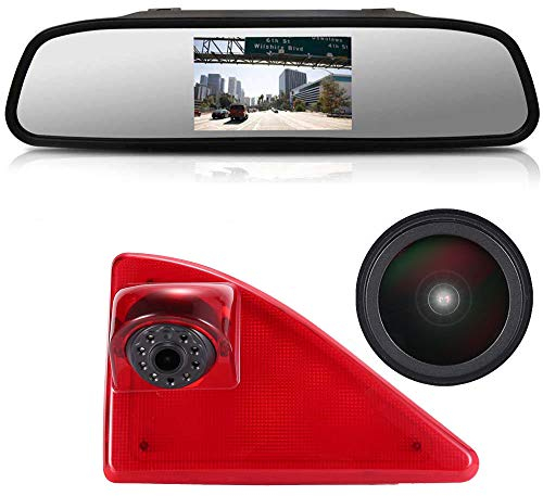 4.3'' Rückspiegel Monitor + 1280 * 720 Pixel 1000TV Linien HD Nachtsicht Bremsleuchte Rückfahrkamera für Opel Vauxhall Movano ab 2010/Renault Master ab 2010/Nissan NV400 ab 2010