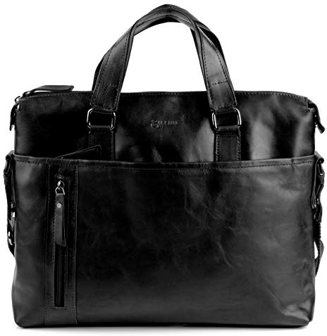 BACCINI große Laptoptasche echt Leder - 15.4 Zoll Laptop Business-Tasche Leandro - Umhängetasche Aktentasche mit extra Laptop-Hülle - Ledertasche Herren und Damen schwarz handgefertigt