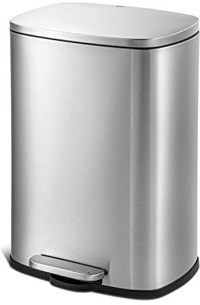 QUALIAZERO 50L/13Gal Heavy Duty Hands-Free Stainless Steel Commercial/Kitchen Step Trash Can, Fingerprint-Resistant Soft Close Lid Trashcan, 50L / 13 GAL