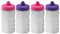 Foxberry 300ml Children's Small Refillable Water Bottles - 4 Pack - Hands Free Lid - Leakproof Spout - BPA Free - Blank For DIY Branding and Decoration - Dishwasher Safe - (Pink Purple Lids)
