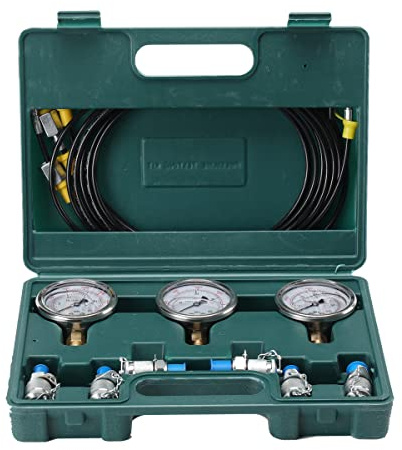 NICCOO Hydraulisches Manometer-Kit, 8700PSI Stark Hydraulikdrucktestkit | Druckprüfgerät 250Bar-600Bar Edelstahl Manometer Testmessgerät Set mit Testkupplungen Testschlauch für Bagger Baumaschine
