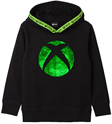Xbox Hoodie For Boys & Girls | Kids Green Silver Game Flip Sequin Hooded Sweater | Childrens Gamers Jumper Clothing Merchandise 10-11 Years