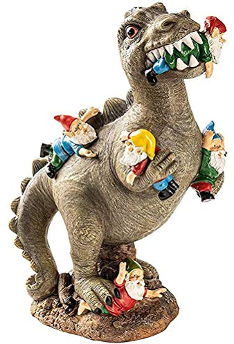 WINBST Statue de jardin drôle - Le grand nain de jardin , dinosaure jurassique mangeant un nain, statues résistantes aux intempéries - Décoration de jardin en résine