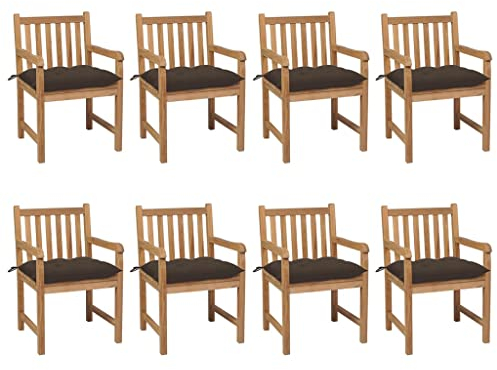 vidaXL Gartenstühle 8 STK. mit Taupe Kissen Massivholz Teak