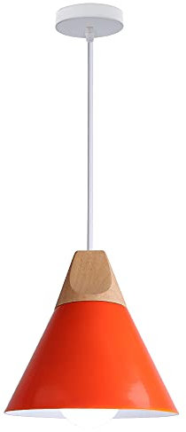 iDEGU Hängeleuchte, modern, E27, Kronleuchter aus Holz und Metall, Ø 22 cm, Deckenleuchte, schlichtes Design, Lampe für Schlafzimmer, Esszimmer, Küche (Orange)