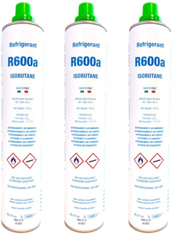 3 ENVASES GAS R600 ISOBUTANO REFRIGERANTE 420gr CADA ENVASE