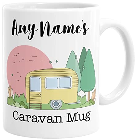 Daytripper Personalised Caravan Mug Custom Name Coffee Mug Tea Hot Chocolate Cup Gift for Birthday Christmas Caravan Accessories Kitchenware Gift Ideas (Pink)