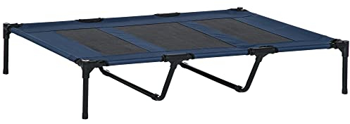 PawHut Hundebett Outdoor Hundeliege Outdoor Katzenbett Haustierbett Schlafplatz Metall Oxford-Gewebe Dunkelblau 122 x 92 x 23 cm