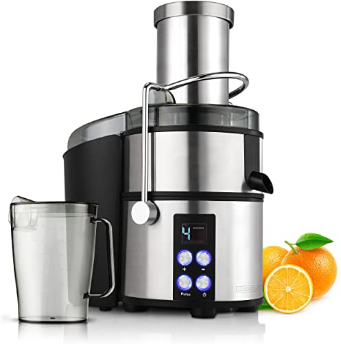 HEINRICHS Entsafter Juicer für Obst und Gemüse, Edelstahl 800W, digital,4 Geschwindigkeitsstufen,Saftpresse, 1.1L Saftbehälter Anti-Tropf-Funktion, große 87mm Einfüllöffnung,2L Behälter Heinrich´s