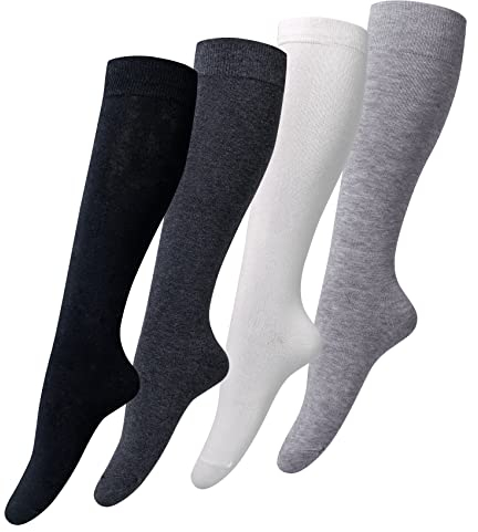 Justay Comf 4 Paia Calze a Ginocchio Calzettoni da Donna Calze Gambaletto Calzini Lunghi Donna OverKnee Calze Calzini Gambaletti di Coscia Retro Casual Socks