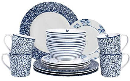 Laura Ashley Blueprint Collectables Geschenkset für 4 Personen und 16 -teiliges Abendessenset Porzellan