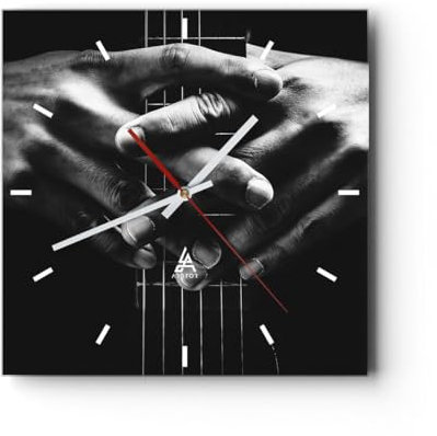 Modern Wanduhr Gitarre Musiker Musik 40x40cm Quadrat Groß Wand Uhr Glas Analog Zimmeruhren Küche Büro Wohnzimmer Glasuhr Wall Clock Dekoration Design Wanddekoration Küchenuhr C3AC40x40-4960