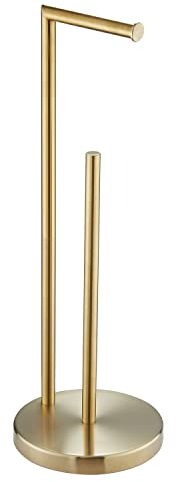 Toilettenpapierhalter Stehend, NEWRAIN Klopapierhalter Stehend Edelstahl, Toilettenrollenhalter Ohne Bohren, Gold Klorollenhalter