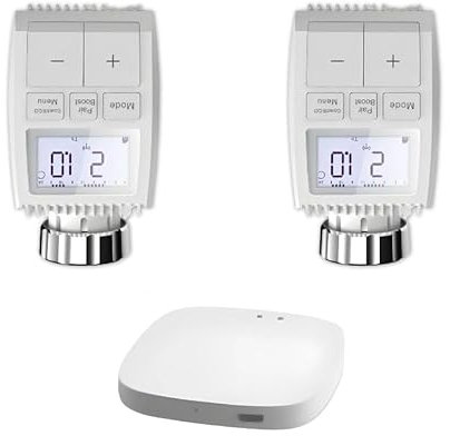 Silamp Set mit 2 Thermostatköpfen, universell, mit LCD-Display + Gateway ZigBee