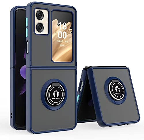 HONLEN Coque pour Oppo Find N2 Flip (6.8 inches), Etui de Téléphone Portable en Silicone Transparent Mat avec Support de Bague - Bleu Royal