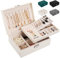 LUZOON Joyeros Mujer Organizador, 2 Capas Caja de Joyería Organizador Joyas Cuero PU, Grande Caja Joyero Niña para Anillos, Pendientes, Collares, con Cerradura-Blanco