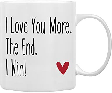 QASHWEY I Love You More the End I Win Coffee Mug, Romantic Gifts for Her Him, Birthday Gifts for Women Men, Wedding Gift for Bride and Groom Tea Cup Mug Cup
