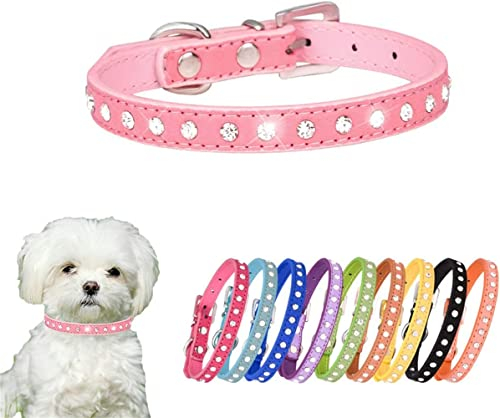 Strass-Hundehalsband, niedlich, funkelnd, lustig, weiches Leder, Katzenhalsband, Kristall-Diamant, XXS / XS / M / Welpen, Schwarz XS