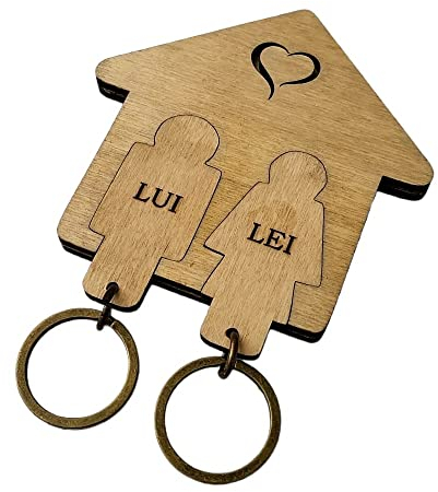 FAST WORLD SHOPPING ® Portachiavi In Legno Portachiavi Da Parete Coppia Lui E Lei Portachiavi Amore Uomo Donna Idea Regalo Casa Nuova Prima Casa Anniversario Matrimonio Regalo San Valentino Natale