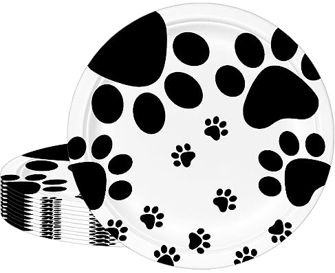 POPOYU 16Pcs Dog Paw Print Party Paper Plates 7,SafariJungle Animals Round Dinner Plates,Dog Paw Print Party Decorations for Baby Shower,Kids Jungle Safari Zoo Animal Theme BirthdayParty Decorations