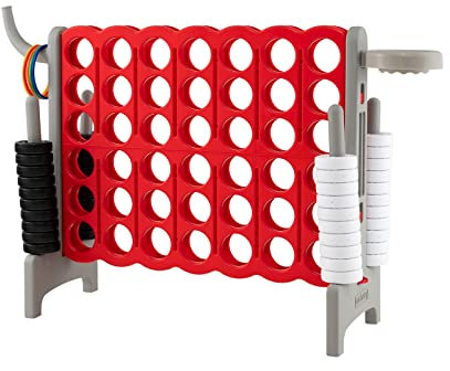COSTWAY Giant Connect 4, 3-in-1 Indoor Outdoor Family Game with Basketball Hoop, Ring Toss, 42 Jumbo Rings, Quick-Release Slider, Four in A Row Game Set for Kids Adult (Grey)