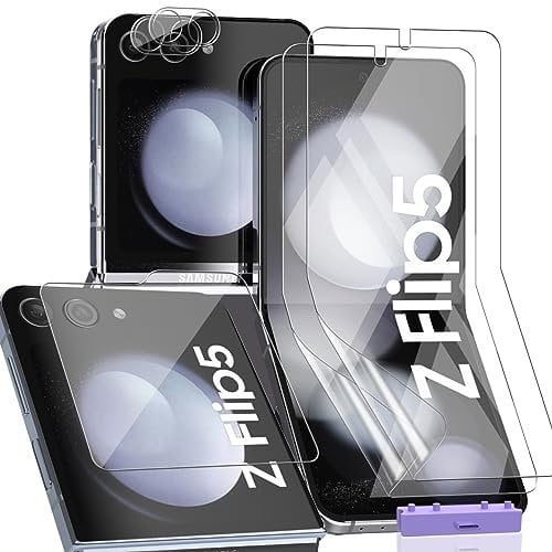 Zerrshoo Protecteur d'écran pour Samsung Galaxy Z Flip 5, Protection Flexible et Verre Trempé Protection Arrière et d'objectif Arrière Protecteur [2+2+2 Pièces]. HD Clair Film pour Galaxy Z Flip 5