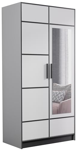 KIER FURNITURE Zweitüriger Kleiderschrank Roj2D - Moderner Kleiderschrank aus Laminierter Spanplatte - Ausziehbarer Kleiderbügel - Praktische Garderobe - 104,8x205x39 cm Weiß