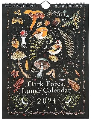Ceolup Dark Mondkalender - Dunkler Wald Mondkalender 2024-4 Familienplaner 2024 Kalender Wasserfeste Wandkalender Mit 12 Illustrationen Dunkler Waldszenen Für Weihnachts Ostergeschenke 21x29,8cm