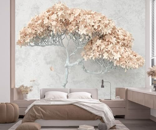 Papier Peint Panoramique 3D Soie, 356 x 250 cm Un Grand Arbre Jaune Grandes Murales Plantes, Moderne Minimaliste pour Salon, Adulte Chambre d'enfants Décoration
