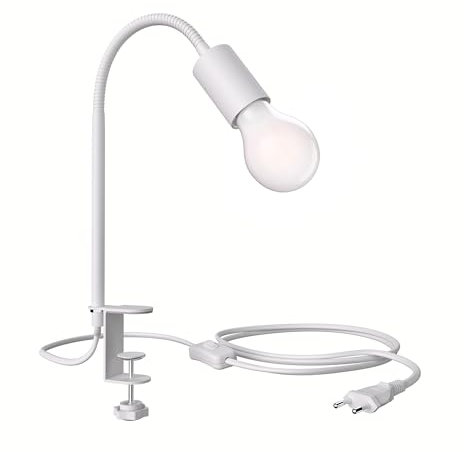 ledscom.de Klemmleuchte LELE mit Schwanenhals, weiß, inkl. E27 Lampe, Energieeffizienzklasse A, gefrostet (warmweiß, 4W, 935lm)