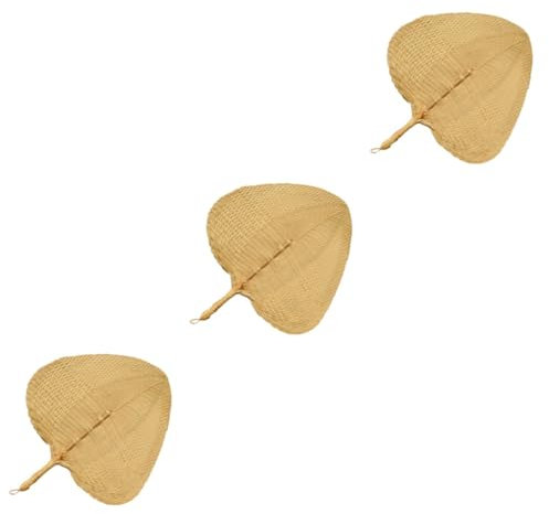 PRETYZOOM 3 Pièces Éventails en Feuilles De Palmier Éventails Tissés à La Main Éventails Naturels Éventail De Feuilles De Palmier en Bois Portable Ventilateur