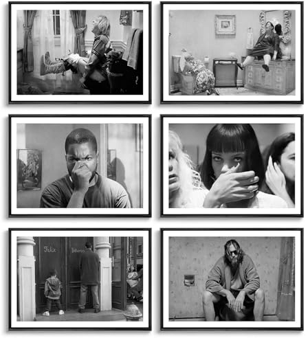 WSCARTQ Lustige Badezimmer-Wandkunst, Filmszenen für Badezimmer, Leinwand, Poster, Drucke, Set, schwarz-weiß, WC-Humor, Wanddekoration, Bilder, ungerahmt, 30,5 x 40,6 cm, 6 Stück
