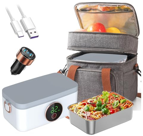 MeLtor Fiambrera Electrica Coche Recargable E Inalámbrico, Fiambrera Termica Comida Caliente Portátil Y Con Batería De 16000 mAh, Fiambrera Electrica Comida Trabajo