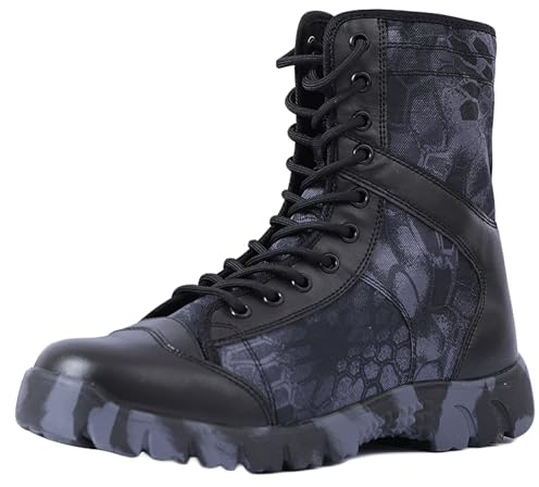 KINROCO Stivali Tattici Uomo Stivali da Combattimento Militari Traspiranti Scarpe da Trekking(Size:40 EU,Color:Pitone Nero)