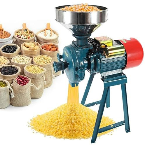 Commercial Electric Feed Mill, Heavy Duty Grain Mills Wet Dry Cereals Grinder with Funnel Electric Grain Mill Grinder Corn Mill for Flour Rice Feed Coffee Pellet in Powder
