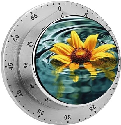 Magnetischer Timer, Sonnenblume im Wasser, Koch-Timer, mechanischer Edelstahl-Kochtimer, Countdown, 60-Minuten-Küchentimer