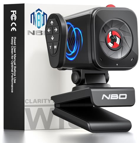 NBD Cámara Web 2K con Enfoque Automático (15cm-3m) - Cubierta de Privacidad Física, Rotación 360°, Compatible Skype/Zoom/PS5 - Incluye Mando a Distancia