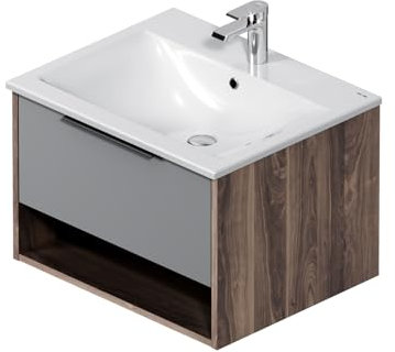 AM.PM Waschbeckenunterschrank Grau matt Hängend mit Waschbecken, Badezimmerschrank, Badmöbel Set für Badezimmer, Waschtischunterschrank mit 1 Schublade + offene Nische, 60 cm breit