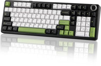 EPOMAKER X Aula F99 PRO Mechanische Gaming Tastatur 2.4GHz/Type-C/BT5.0, Hot-Swap-fähige Custom-Tastatur mit 8000mAh-Akku, linear Switch und RGB-Beleuchtung (Schwarz Weiß Grün)